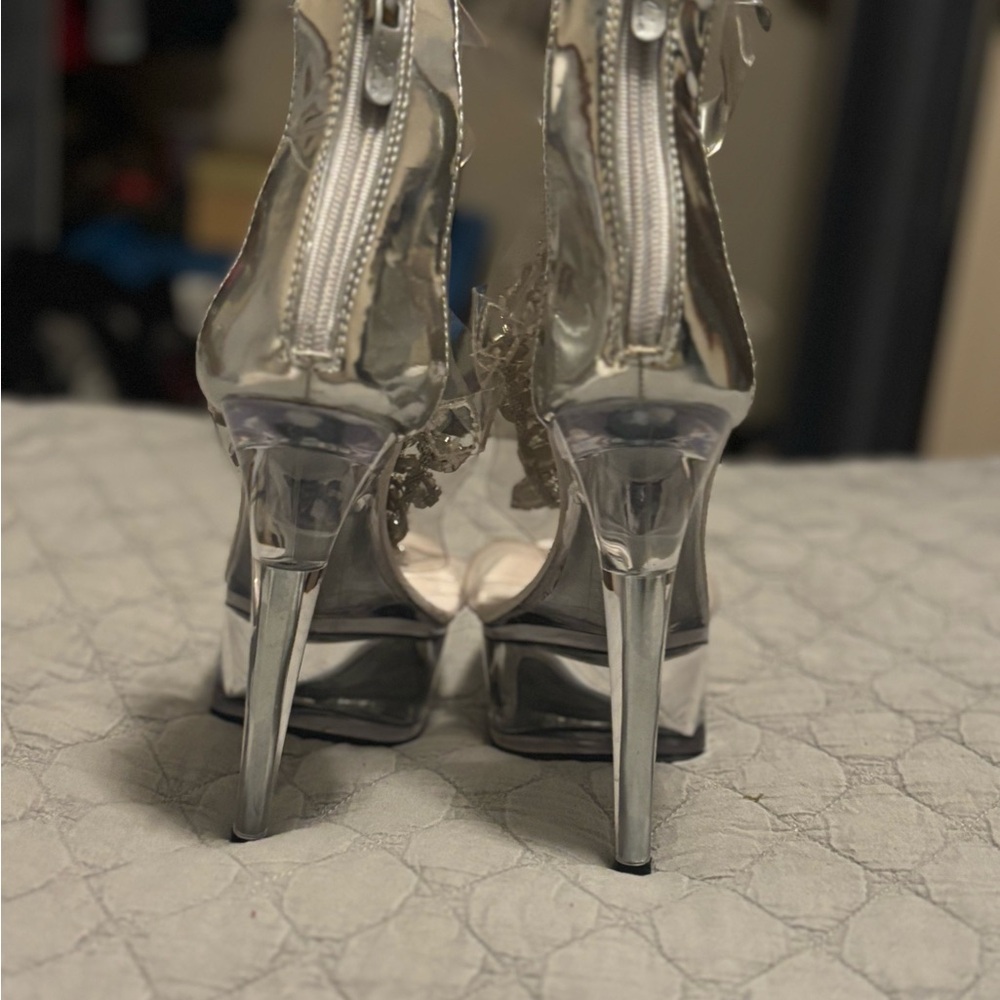 Pleaser Silver High Heel Platform Shoes